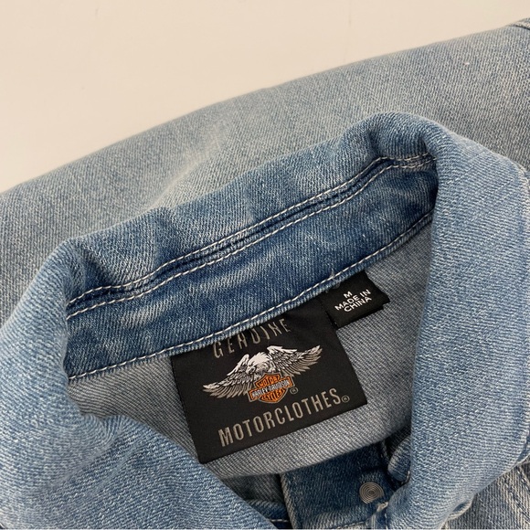 Harley Davidson Women’s Jean Jacket Blue Denim Winged Logo Patch M - Picture 8 of 9